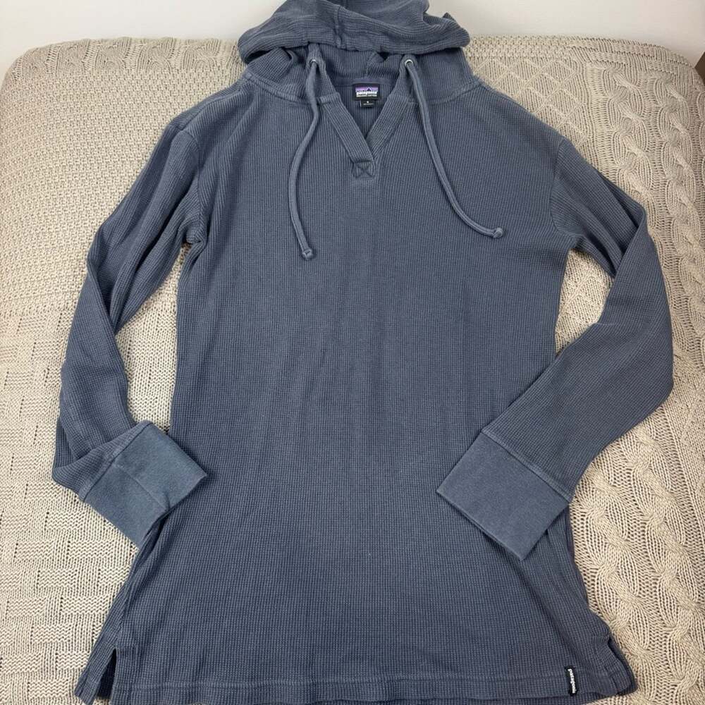 Patagonia Women's Blue Hooded Thermal Waffle Tunic Top ~ Small